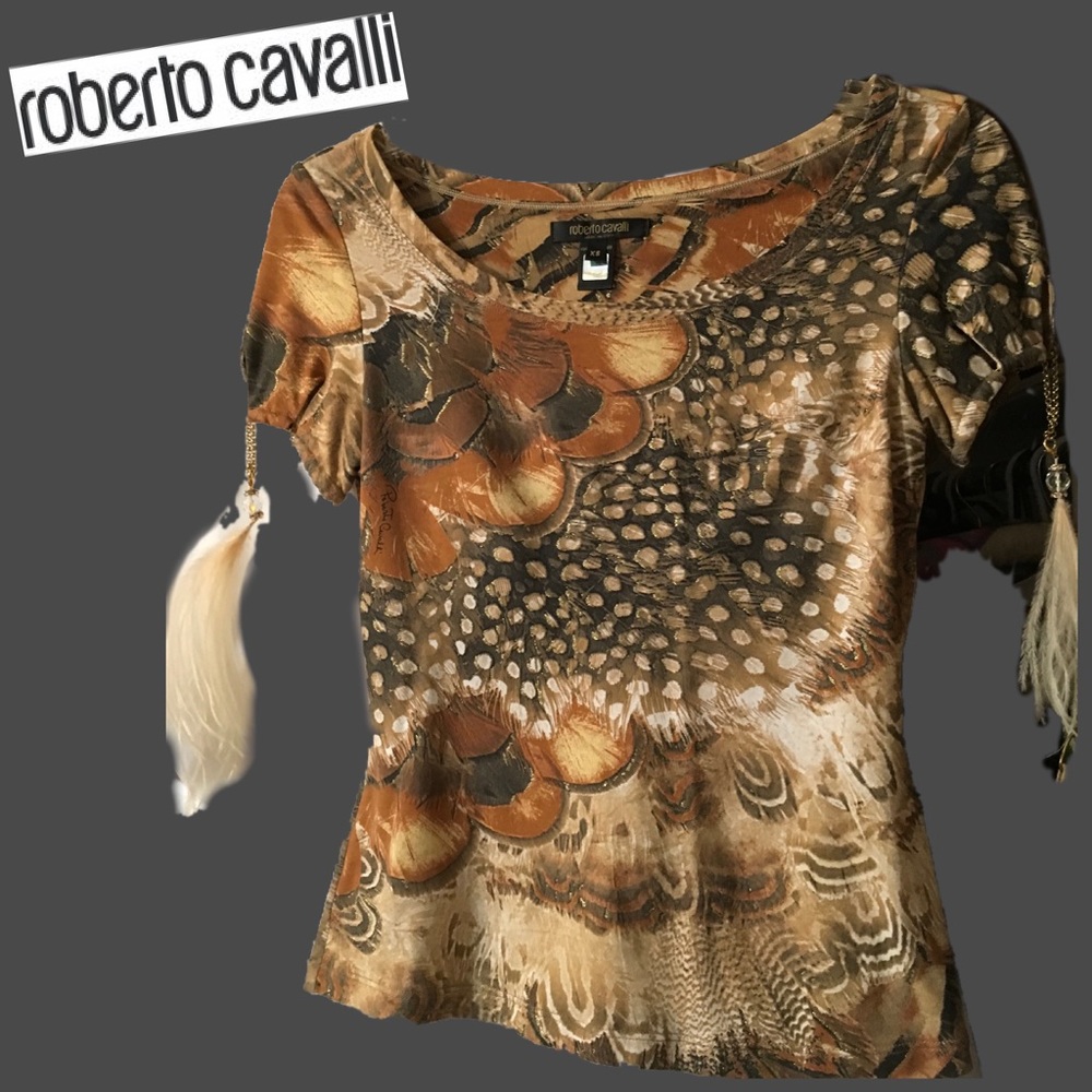 Roberto Cavalli couture line animal feather top XS